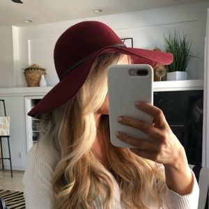 Burgundy , wide brim , floppy hat